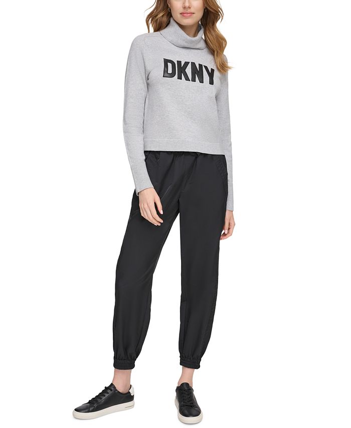 DKNY Jeans Women's Faux-Leather-Logo Turtleneck Sweater - Macy's
