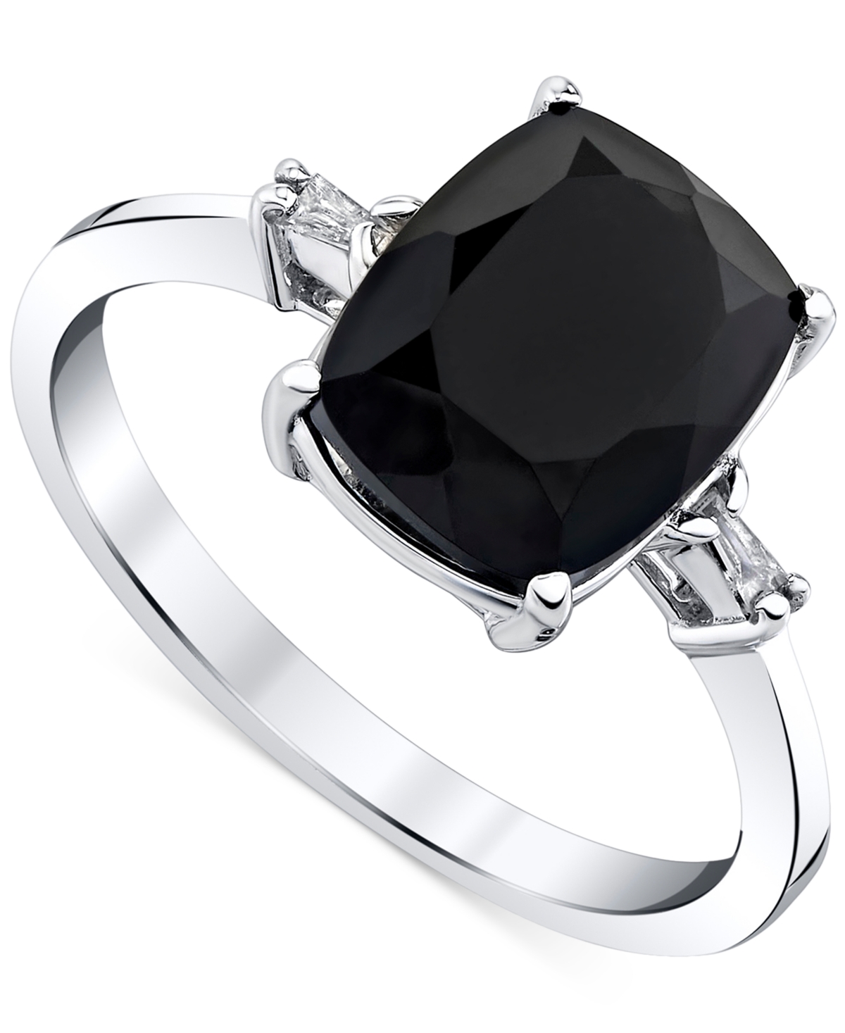Macy's Onyx & Diamond Baguette Accent Ring In Sterling Silver