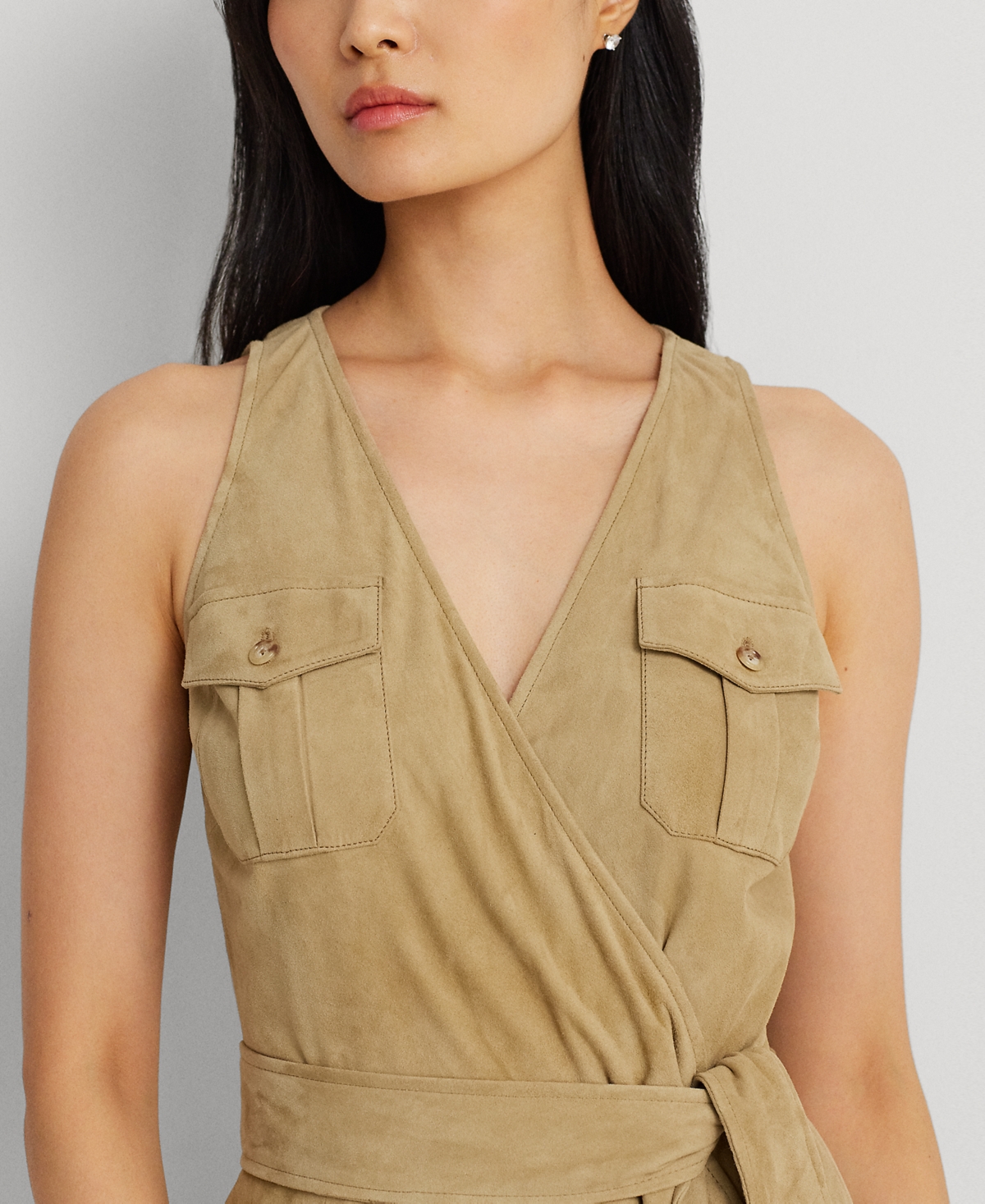 Shop Lauren Ralph Lauren Women's Belted Suede Sleeveless Dress In Birch Tan