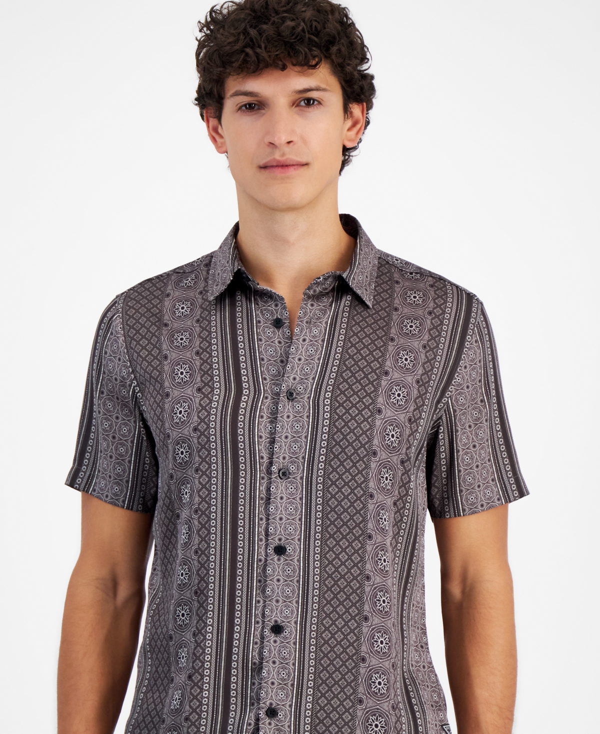 Guess Men's Mosaic Stripe Shirt In Mosaic Stripe Tan
