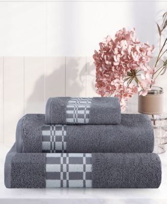 Larissa Geometric Embroidered Jacquard Border Cotton 3-Pc. Bath Towel Set