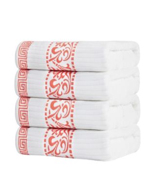 Athens Cotton with Greek Scroll and Floral Pattern, 4 Piece Bath Towel Set