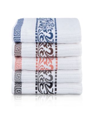 Athens Cotton with Greek Scroll and Floral Pattern, 4 Piece Bath Towel Set