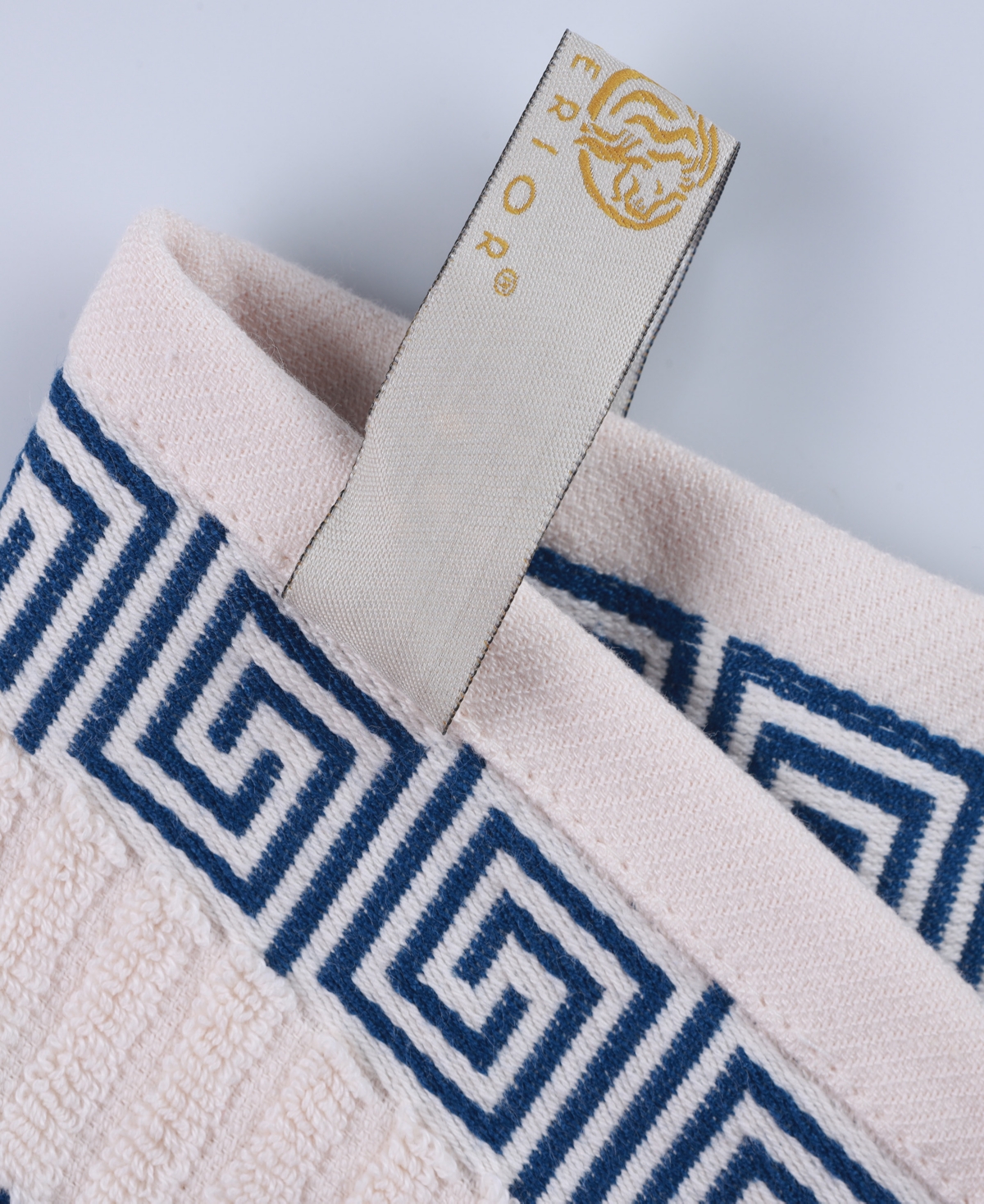Superior Athens Cotton with Greek Scroll and Floral Pattern, 4 Piece - Ivory-Navy