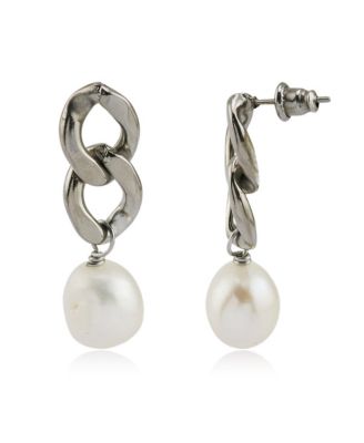 Eights Curb Chain Drop Earring with Pearl