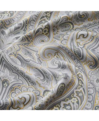 Paris Paisley Decorative Print Damask Pattern Light Reducing Filtering Grommet Window Curtain Panels, Set of 2 (Grey yellow, 50 W x 63 L