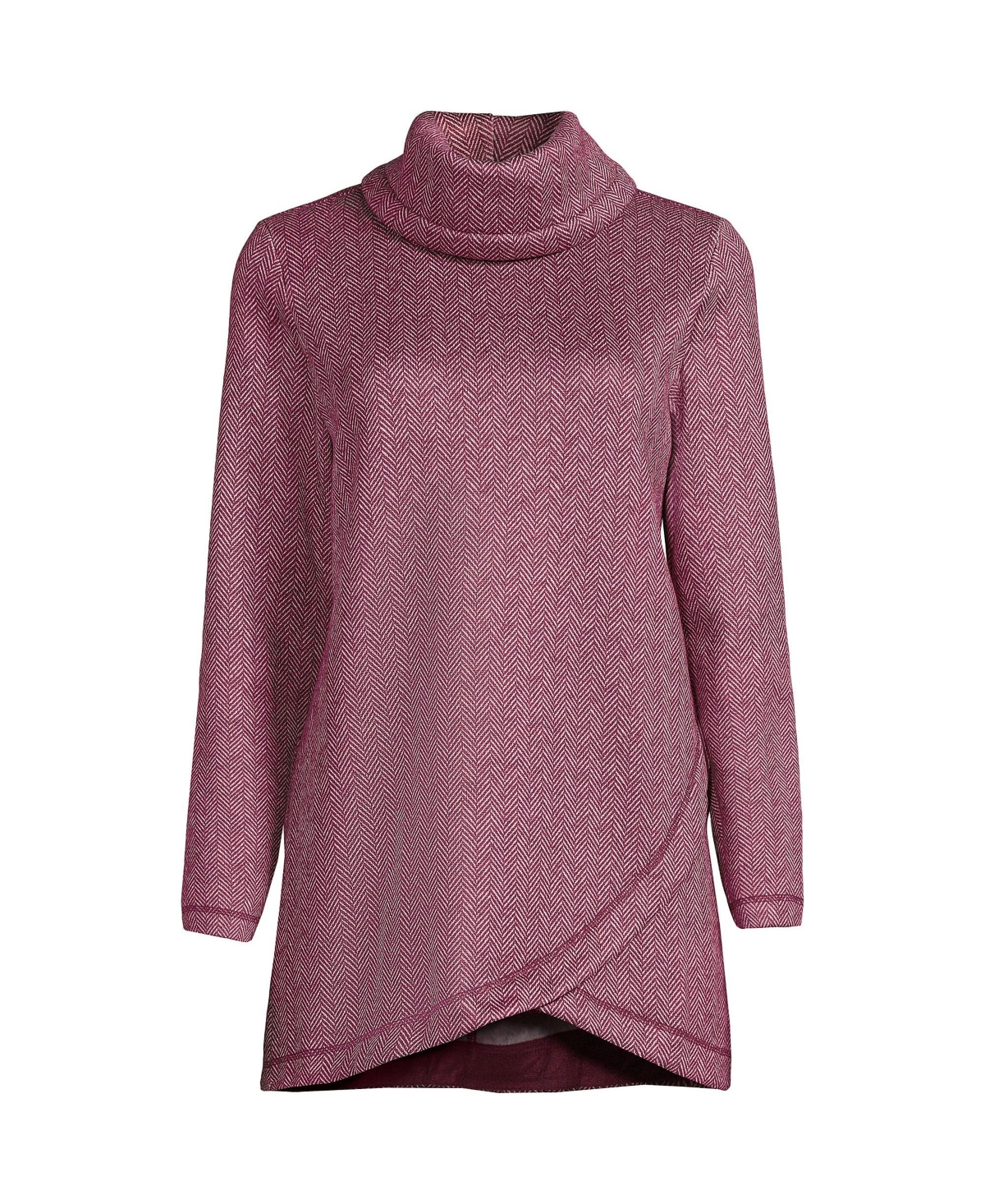 Lands End Women s Sweater Fleece Tunic Cowl Neck Pullover Deep balsam herringbone Smart Closet