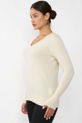 Women's 100% Pure Cashmere Long Sleeve Ava V Neck Pullover Sweater