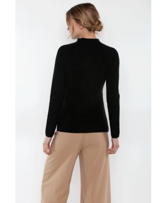 Women's 100% Pure Cashmere Long Sleeve Chunky Rib Funnel Neck Sweater