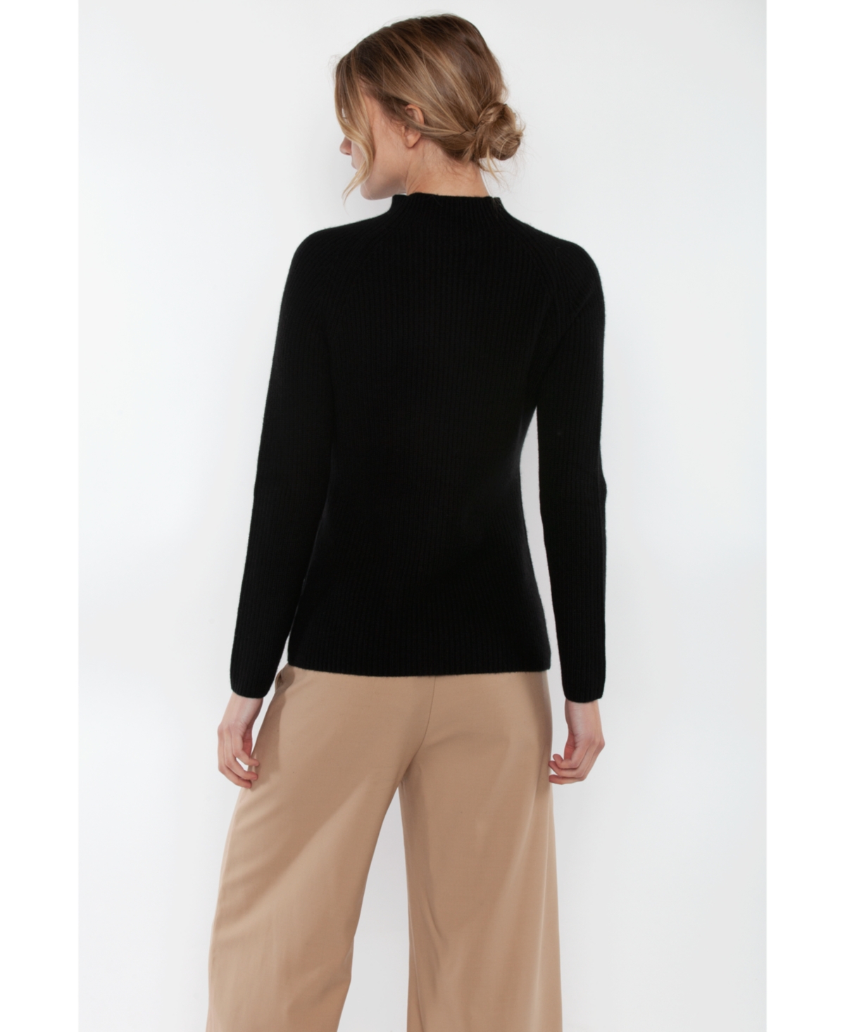 Jennie Liu Women's 100% Pure Cashmere Long Sleeve Chunky Rib Funnel Neck Sweater