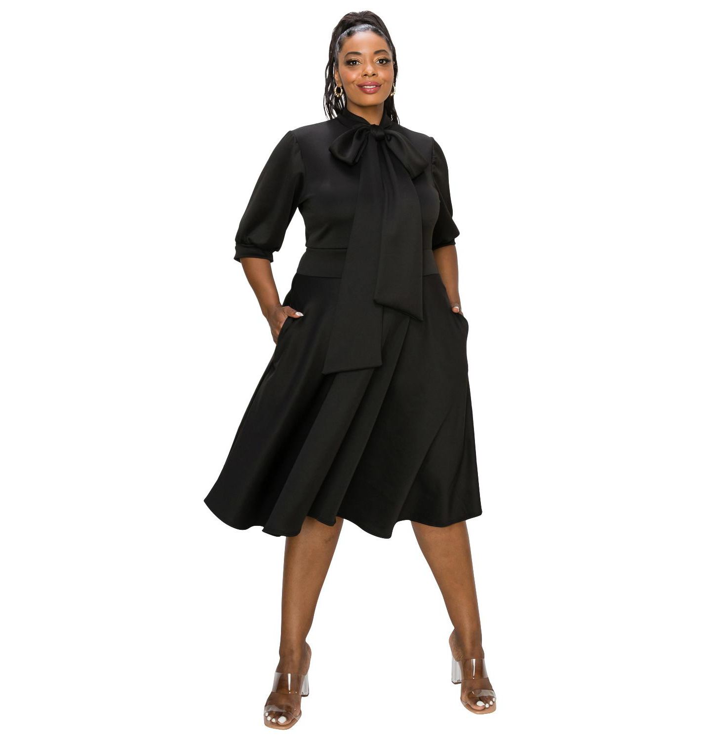 Женское платье L I V D Plus Size Carina Donna Pocket, цвет: Чёрный — фото 1