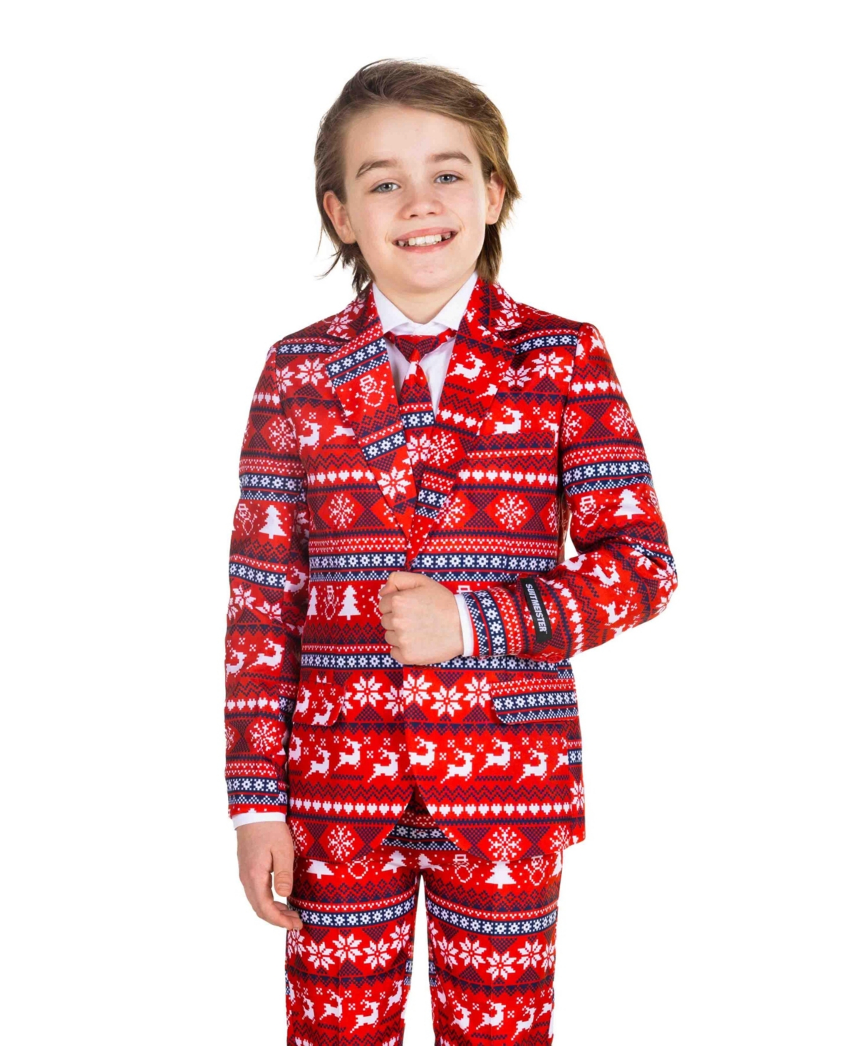 Shop Suitmeister Little Boys Christmas Printed Suit, 3 Piece Set In Medium Red