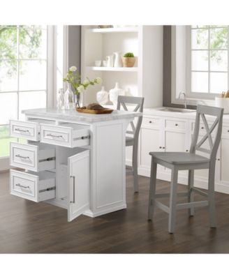 Furniture Cutler 42" Faux Marble Top Kitchen Island W/X-Back Stools