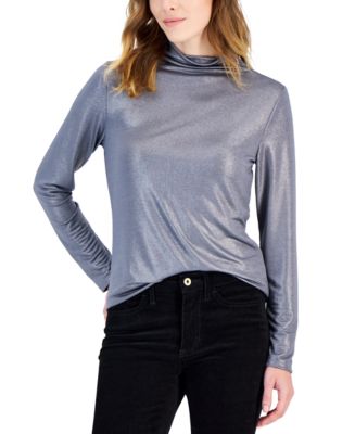 Metallic shop turtleneck top