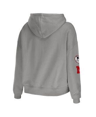 Women's Gray Nebraska Huskers Mixed Media Cropped Pullover Hoodie