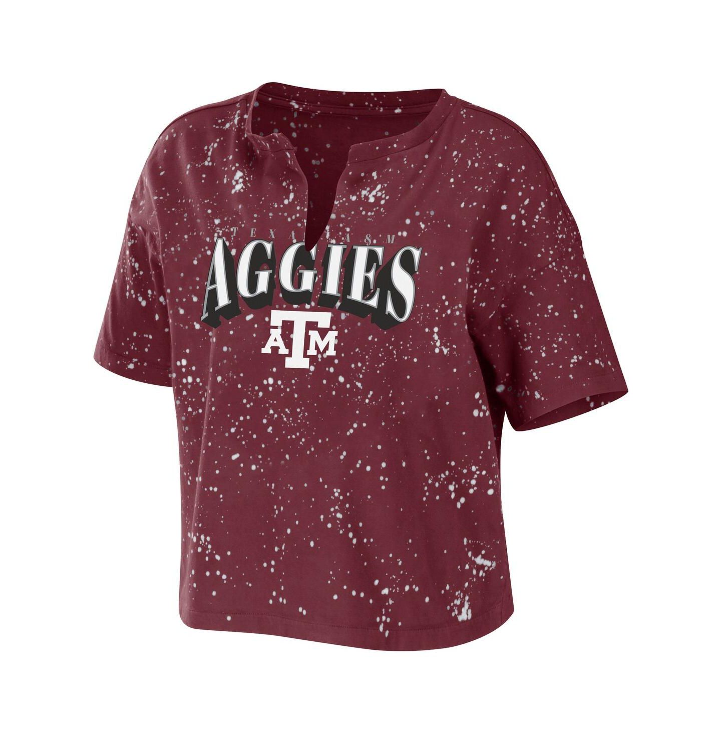 Женская футболка WEAR by Erin Andrews Maroon Texas A&M Aggies Bleach Wash Splatter Cropped Notch Neck — фото 2