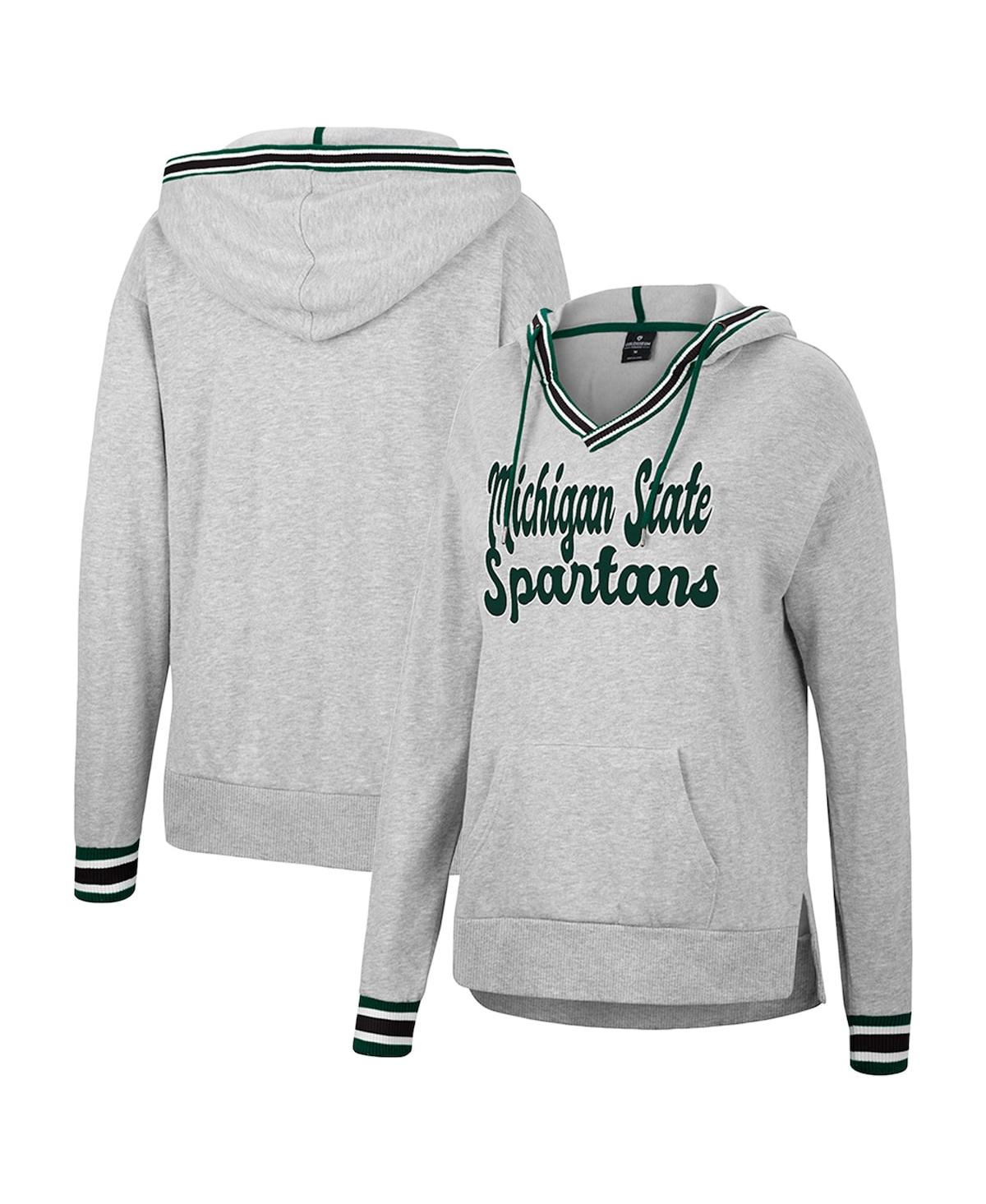 Colosseum Women's  Heathered Gray Michigan State Spartans Andy V-neck Pullover Hoodie