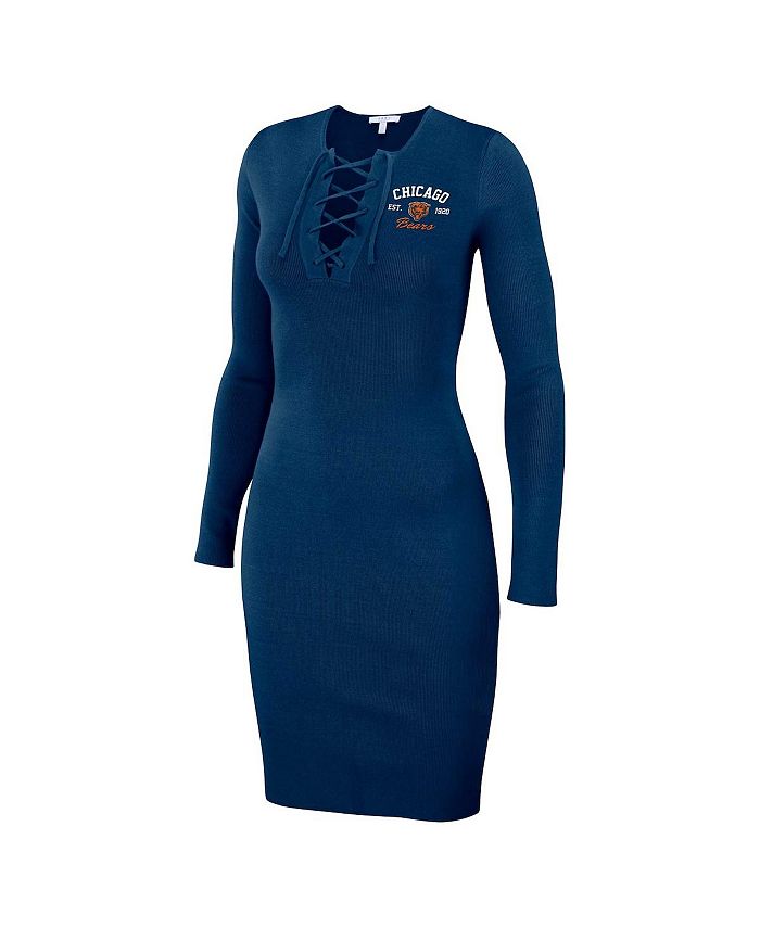 Wear By Erin Andrews Womens Navy Chicago Bears Lace Up Long Sleeve Dress Macys 