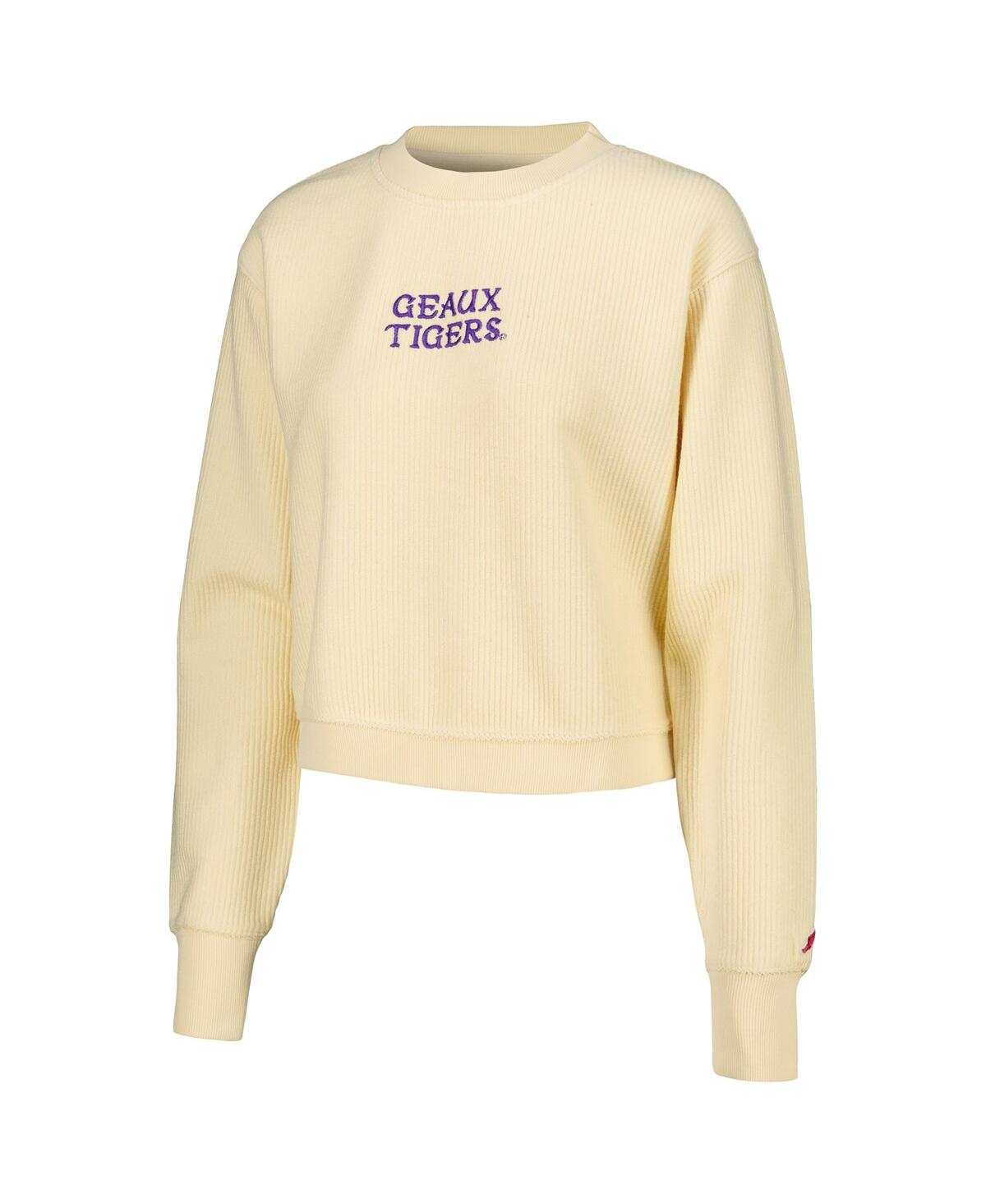Shop League Collegiate Wear Women's  Cream Lsu Tigers Timber Cropped Pullover Sweatshirt