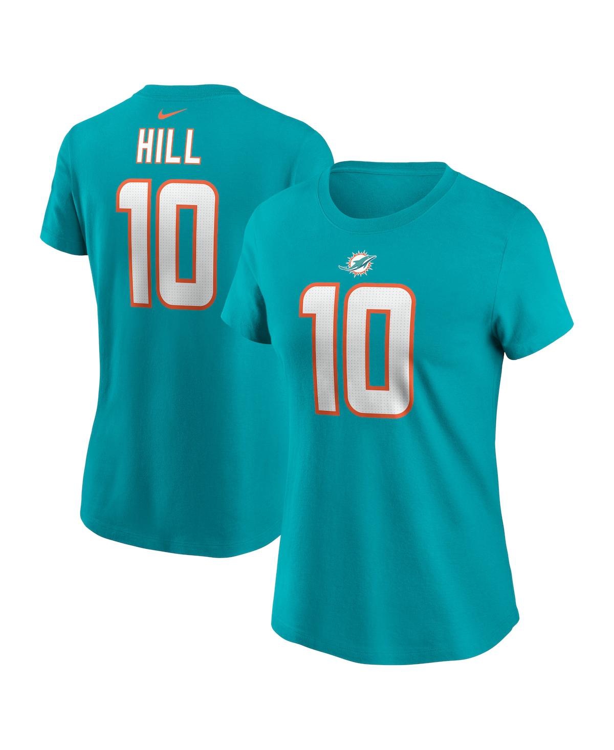 Shop Nike Women's  Tyreek Hill Aqua Miami Dolphins Player Name And Number T-shirt