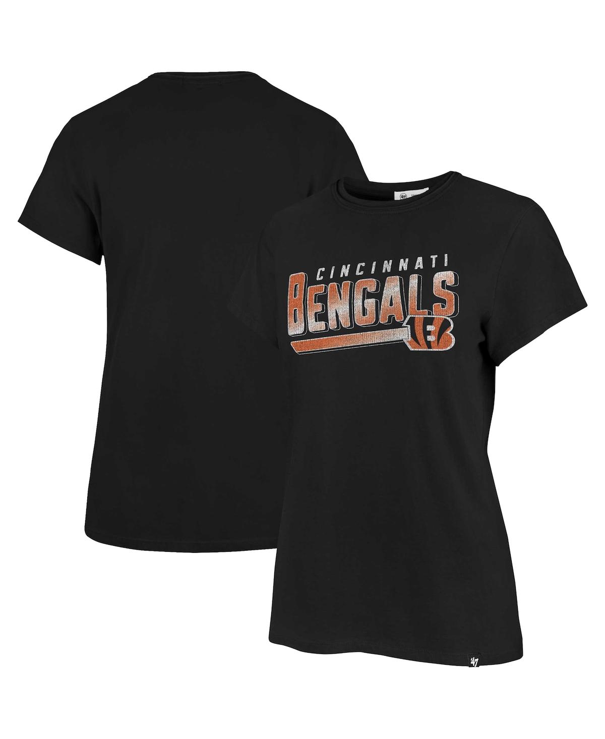 47 BRAND WOMEN'S '47 BRAND BLACK DISTRESSED CINCINNATI BENGALS PEP UP FRANKIE T-SHIRT