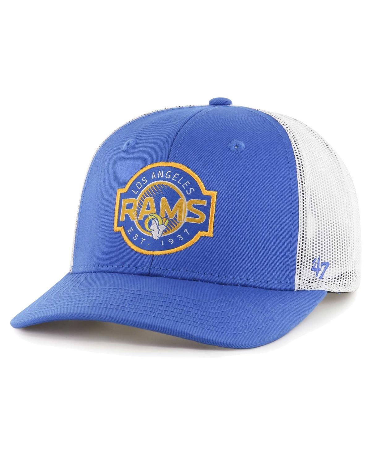 47 Brand Youth Boys And Girls ' Royal, White Los Angeles Rams Scramble Adjustable Trucker Hat In Royal,white