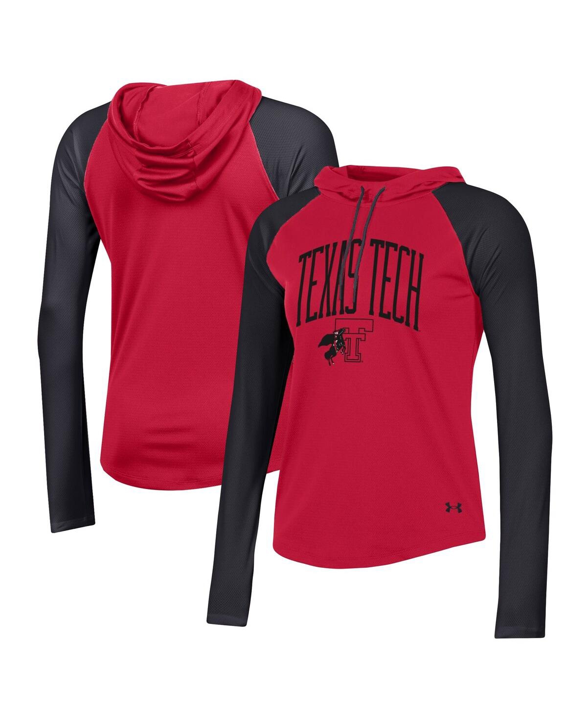 Shop Under Armour Women's  Red Texas Tech Red Raiders Gameday Mesh Performance Raglan Hooded Long Sleeve T