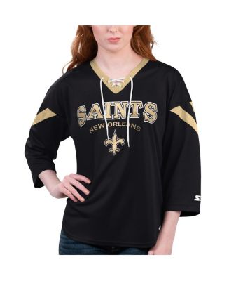 Starter Women's Black New Orleans Saints Rally Lace-Up 3/4 Sleeve