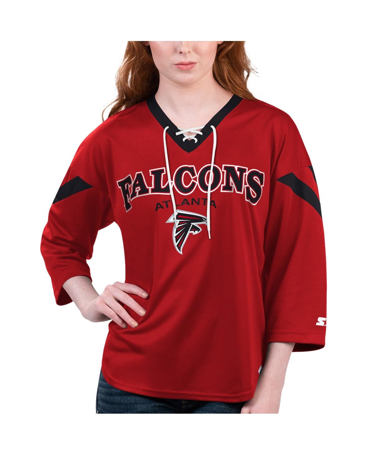 Shop Starter Women's  Red Atlanta Falcons Rally Lace-up 3/4 Sleeve T-shirt