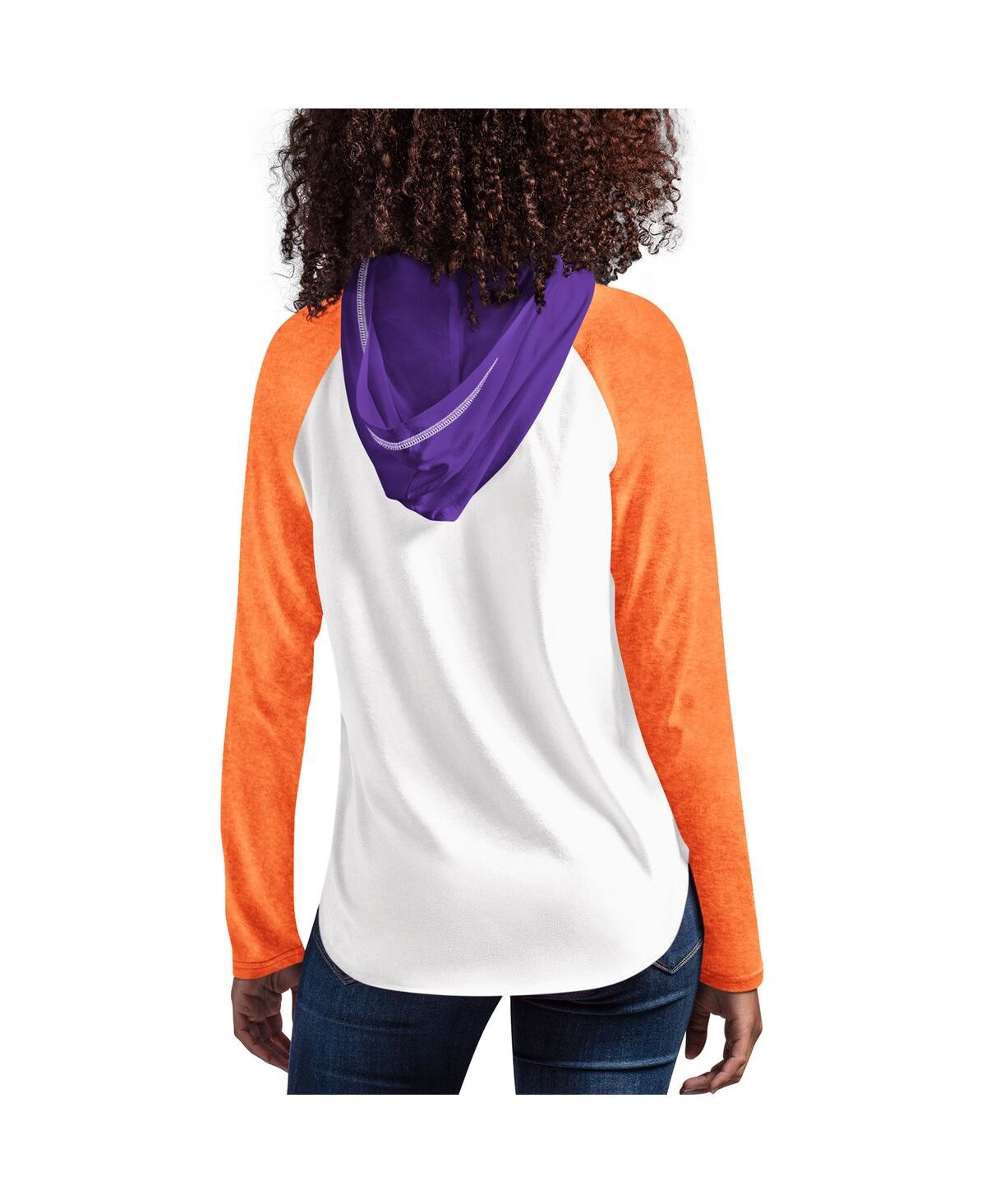 Shop G-iii 4her By Carl Banks Women's  White, Orange Clemson Tigers From The Sideline Raglan Long Sleeve H In White,orange