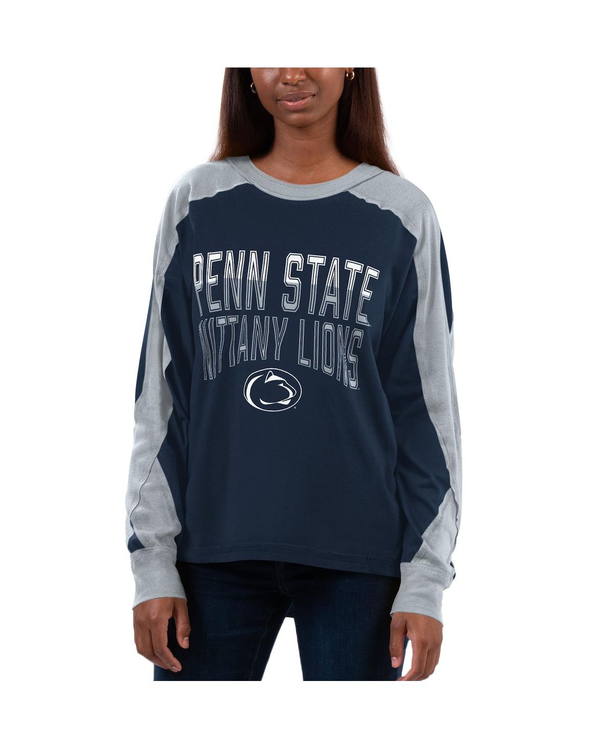G-iii 4her By Carl Banks Women's  Navy, Gray Penn State Nittany Lions Smash Oversized Long Sleeve T-s In Navy,gray
