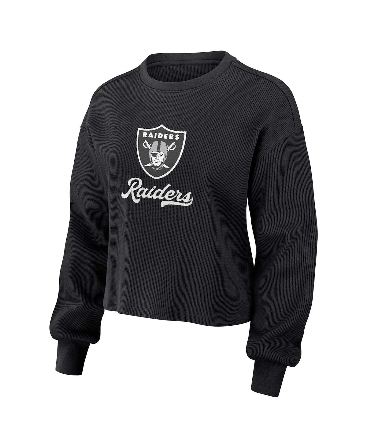 Shop Wear By Erin Andrews Women's  Black Distressed Las Vegas Raiders Waffle Knit Long Sleeve T-shirt And