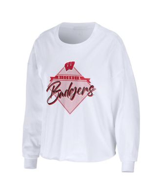 Women's White Wisconsin Badgers Diamond Long Sleeve Cropped T-shirt