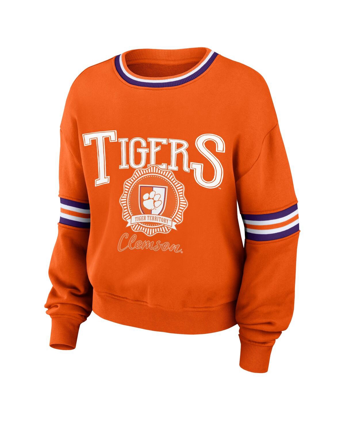 Shop Wear By Erin Andrews Women's  Orange Distressed Clemson Tigers Vintage-like Pullover Sweatshirt