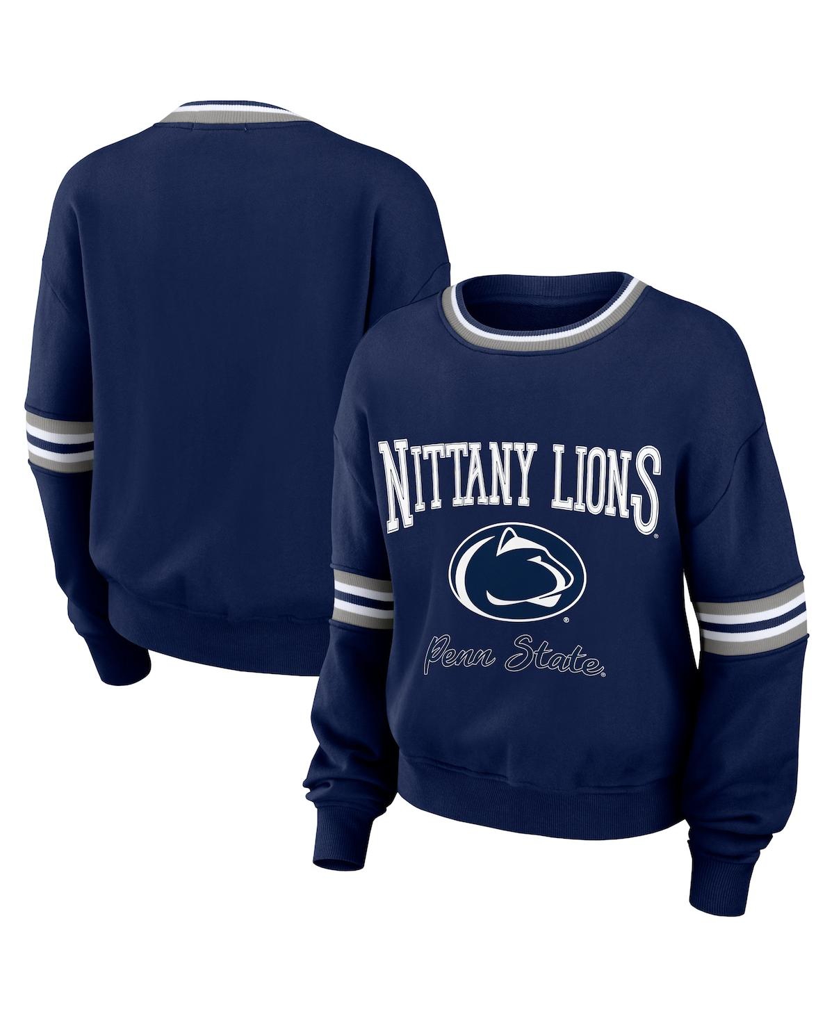 Shop Wear By Erin Andrews Women's  Navy Distressed Penn State Nittany Lions Vintage-like Pullover Sweatshi