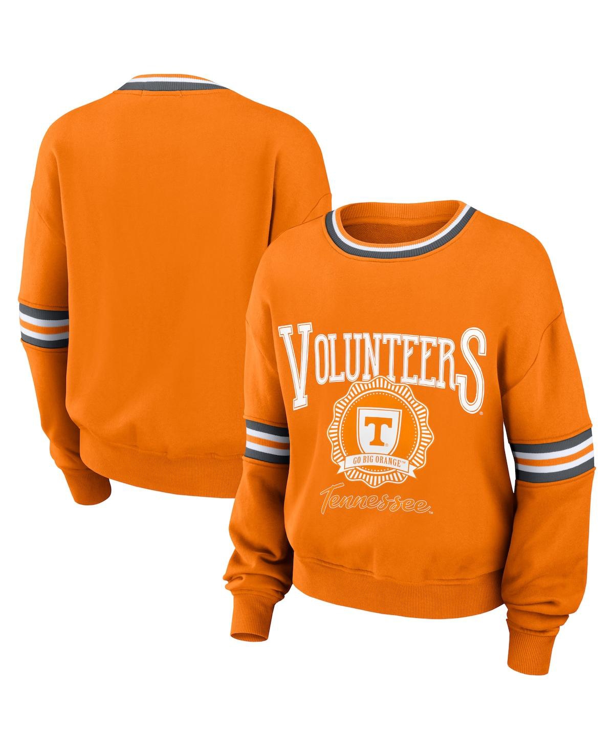 Shop Wear By Erin Andrews Women's  Orange Distressed Tennessee Volunteers Vintage-like Pullover Sweatshirt