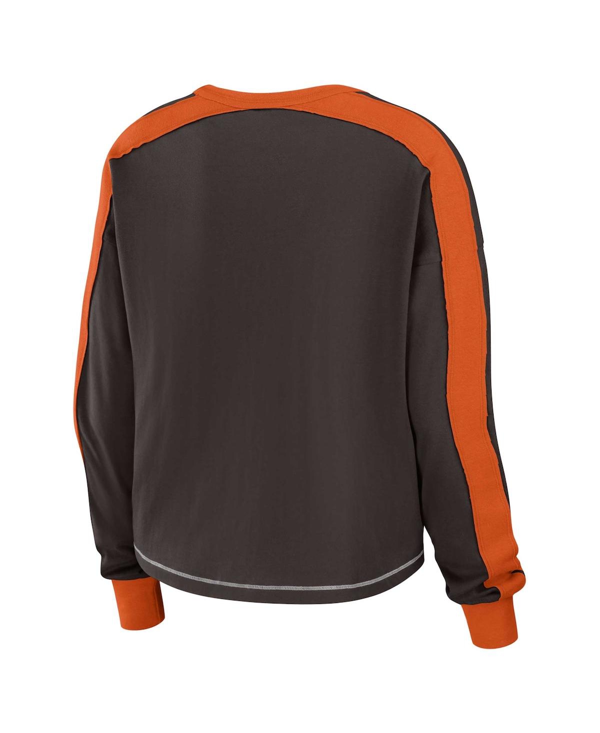 Shop Wear By Erin Andrews Women's  Brown Cleveland Browns Plus Size Colorblock Long Sleeve T-shirt