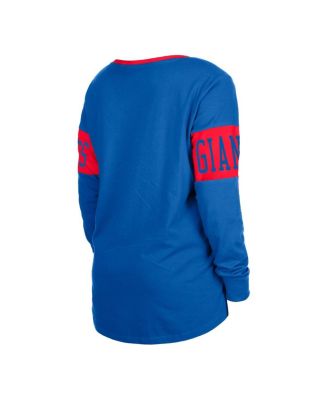 Women's Royal New York Giants Lace-Up Notch Neck Long Sleeve T-shirt