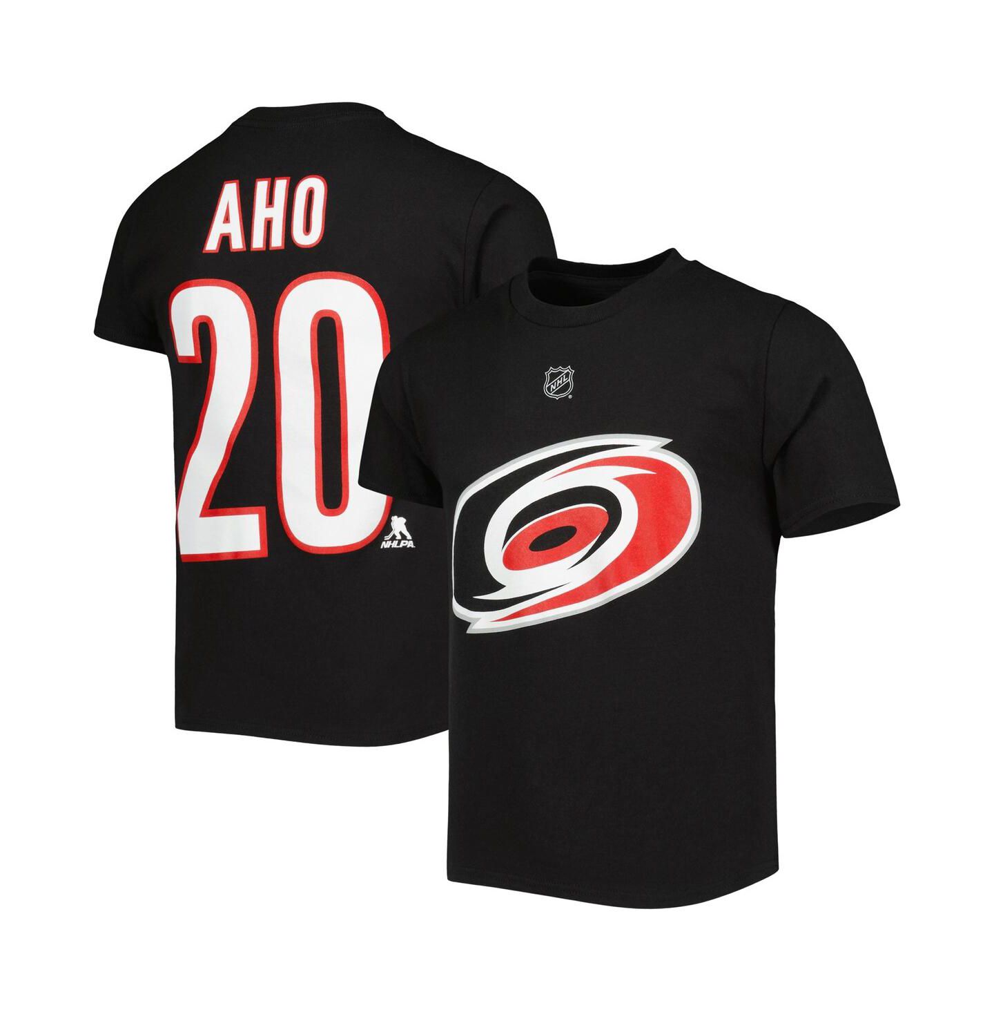 Футболка Outerstuff Sebastian Aho Black Carolina Hurricanes Name and Number Player для мальчиков — фото 1