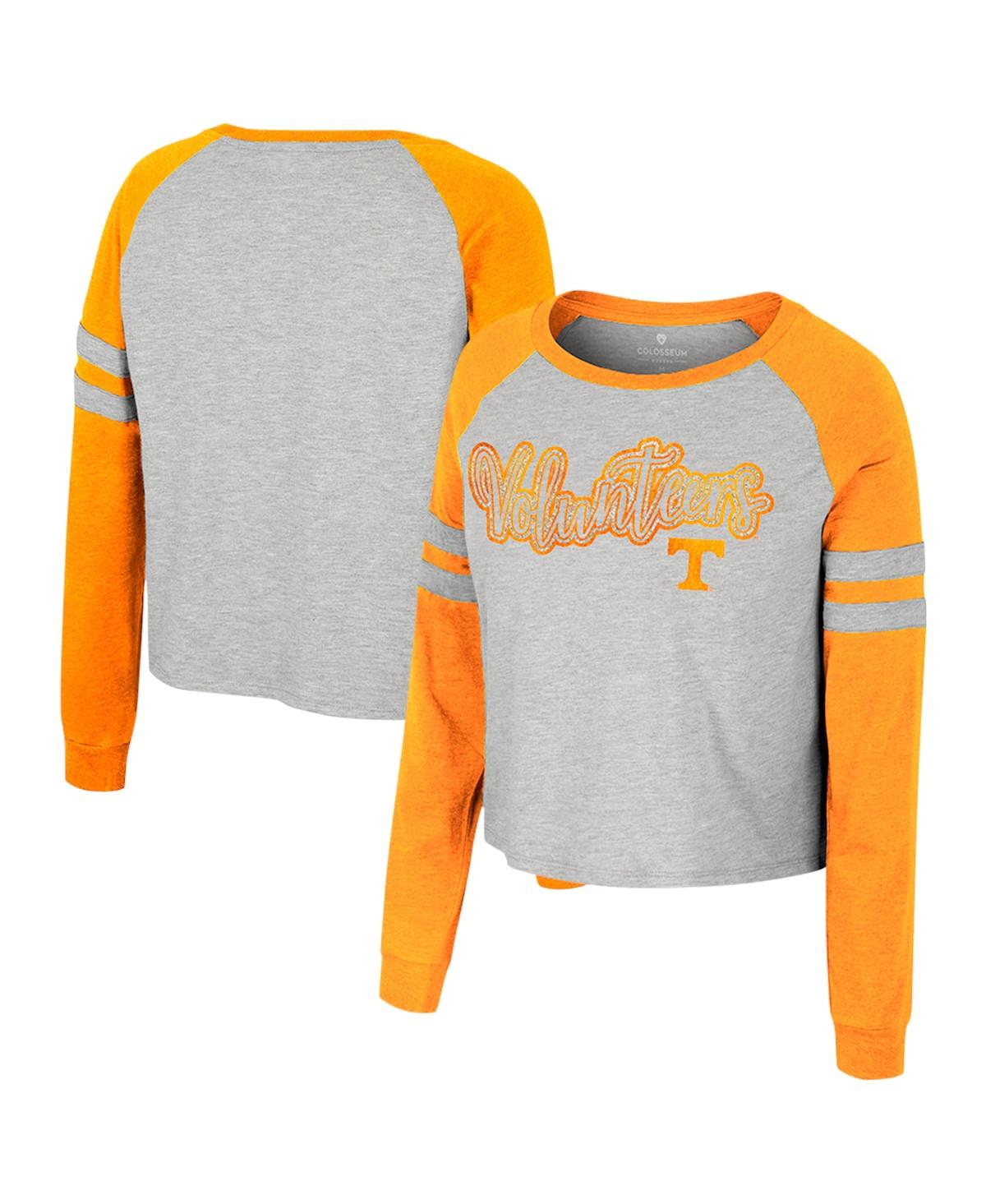 Colosseum Women's  Heather Gray Tennessee Volunteers I'm Gliding Here Raglan Long Sleeve Cropped T-sh