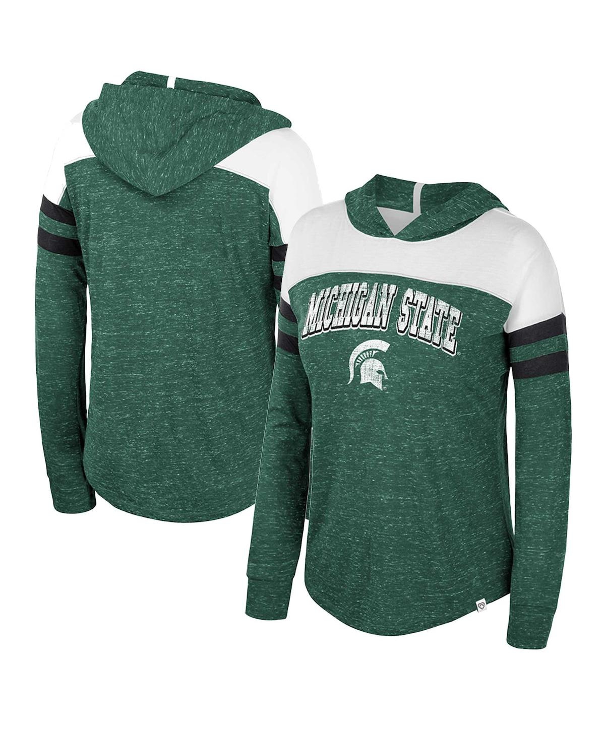 Colosseum Women's  Green Distressed Michigan State Spartans Speckled Color Block Long Sleeve Hooded T