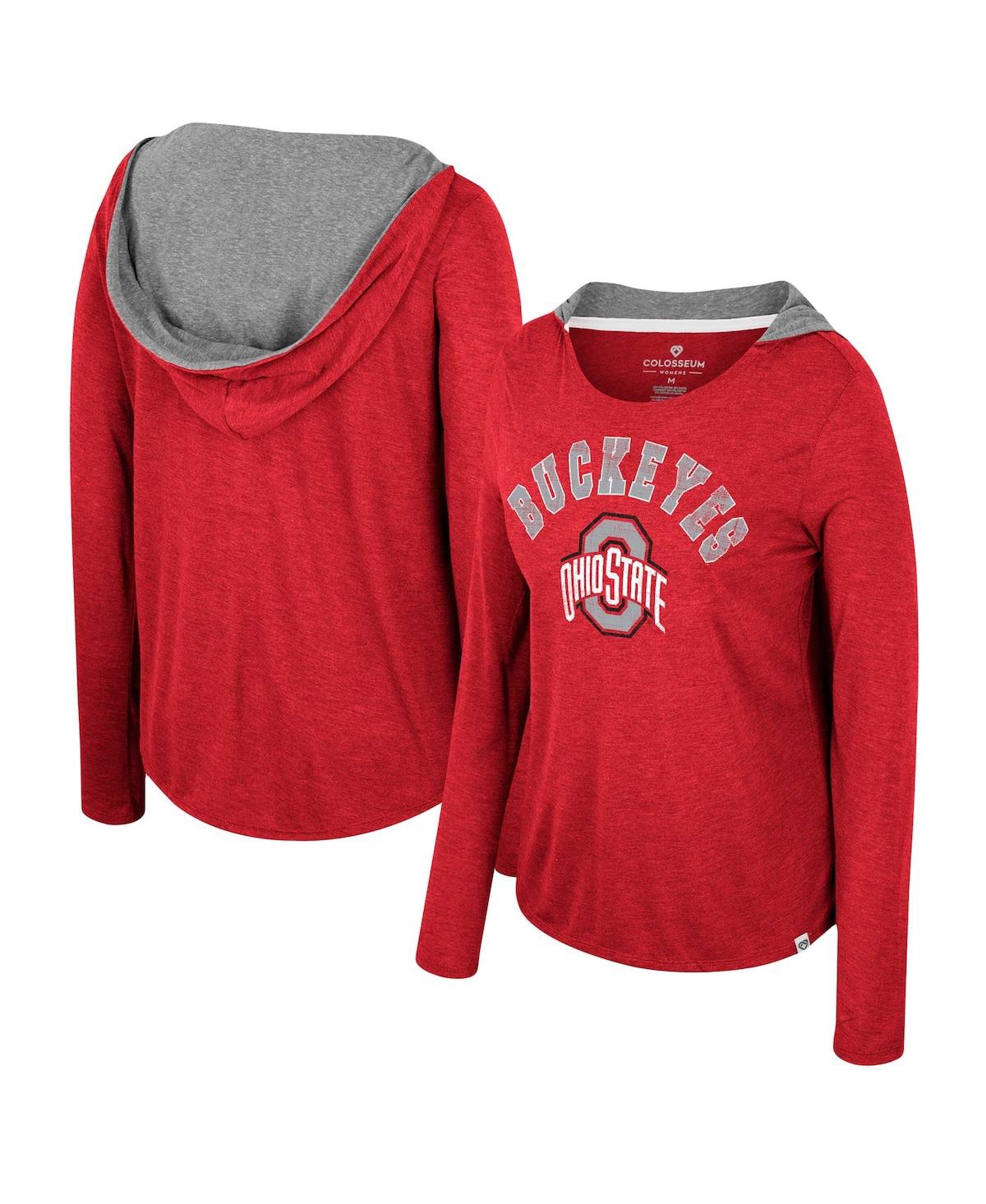 Women's Colosseum Gray Illinois Fighting Illini Distressed Heather Long Sleeve Hoodie T-Shirt - Scarlet