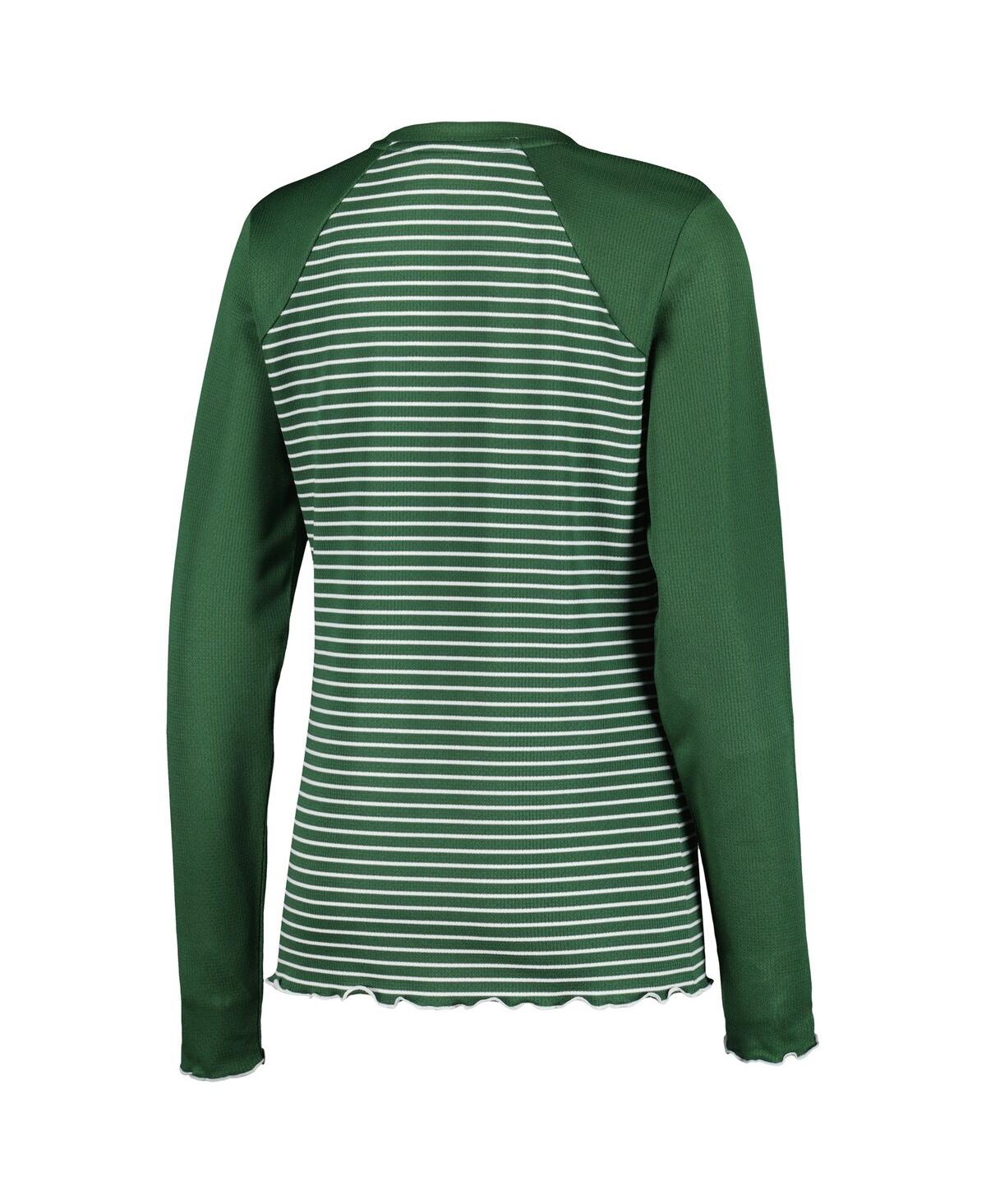 Shop Antigua Women's  Green Green Bay Packers Maverick Waffle Henley Long Sleeve T-shirt