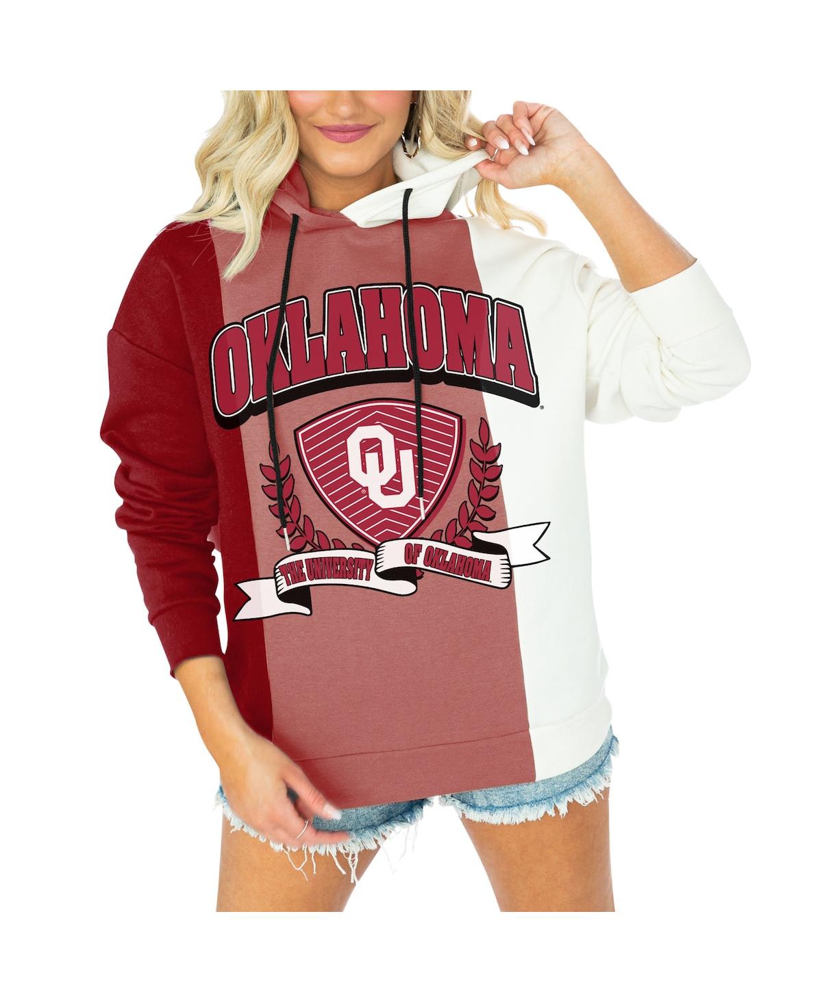 GAMEDAY COUTURE WOMEN'S GAMEDAY COUTURE CRIMSON OKLAHOMA SOONERS HALL OF FAME COLORBLOCK PULLOVER HOODIE
