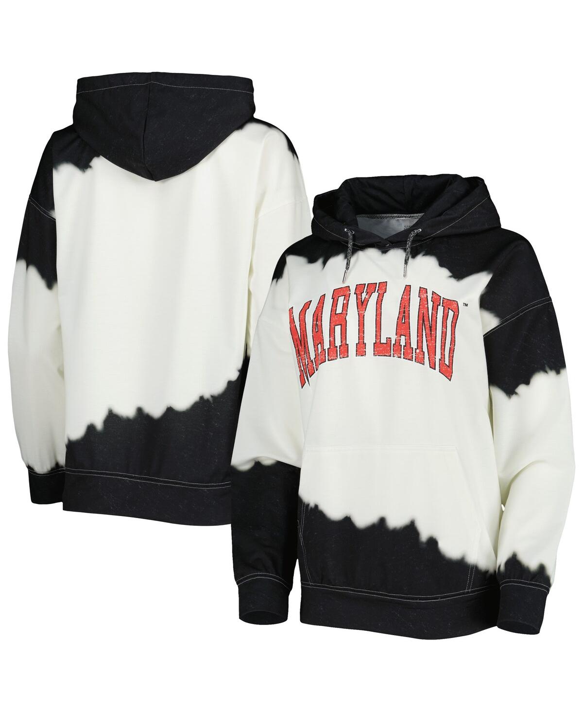 GAMEDAY COUTURE WOMEN'S GAMEDAY COUTURE WHITE, BLACK DISTRESSED MARYLAND TERRAPINS FOR THE FUN DOUBLE DIP-DYED PULLO