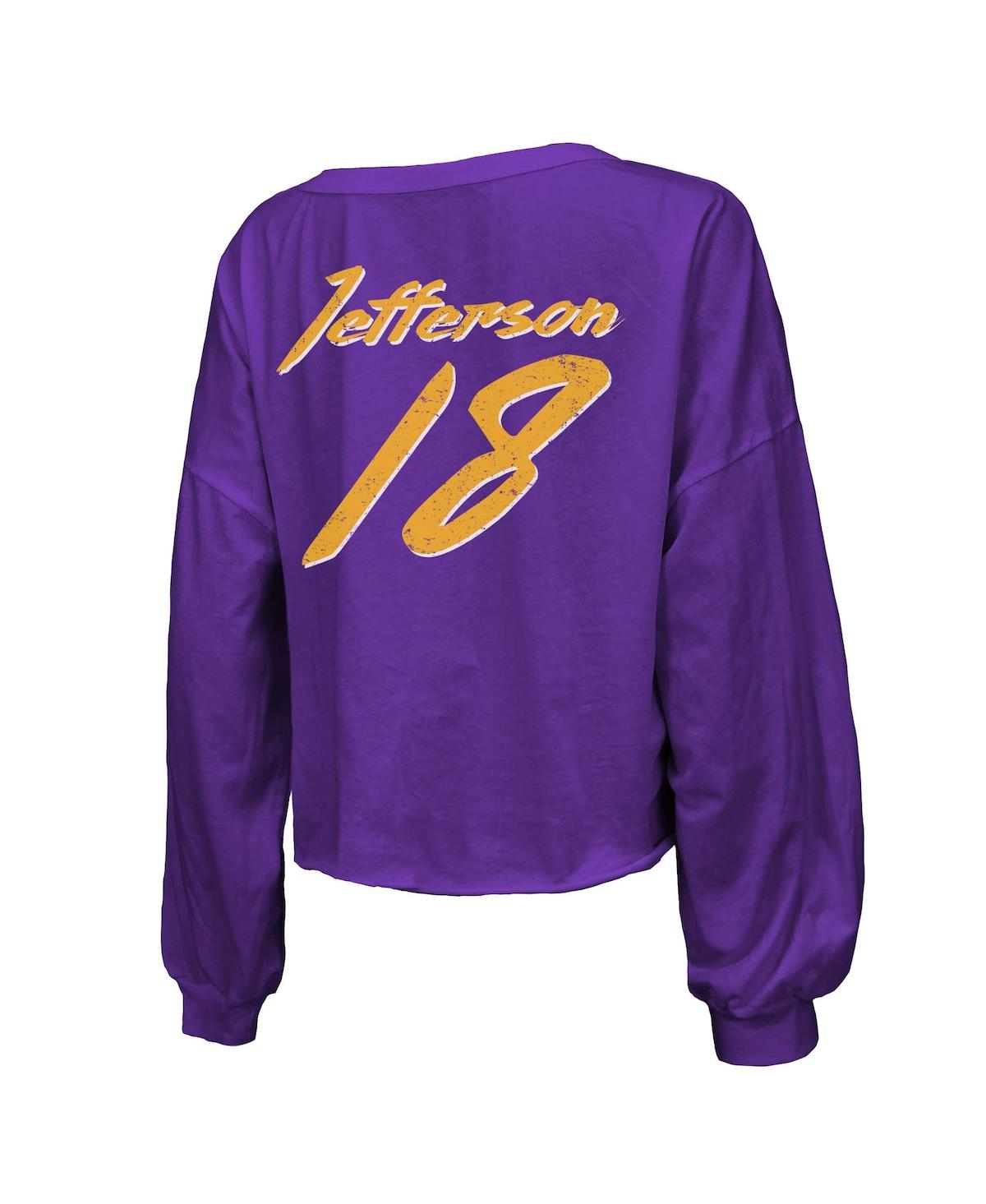 Majestic Women's  Threads Justin Jefferson Purple Distressed Minnesota Vikings Name And Number Off-sh In Purple