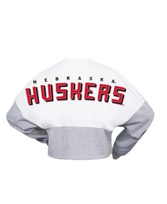 Women's White Nebraska Huskers Heather Block Cropped Long Sleeve Jersey T-shirt