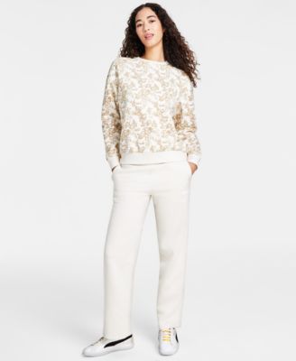Puma Womens Essential Floral Vibes Printed Sweatshirt Essential Straight Leg Pants In Alpine Snow