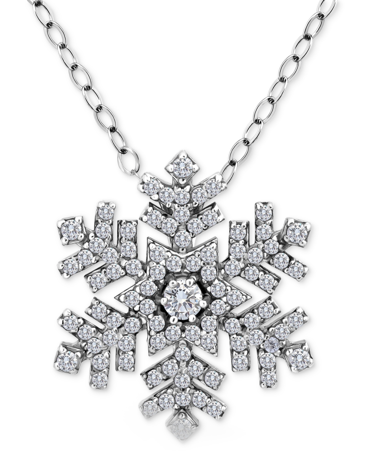 Cubic Zirconia Snowflake Pendant Necklace in Sterling Silver, 16" + 2" extender, Created for Macy's - Silver