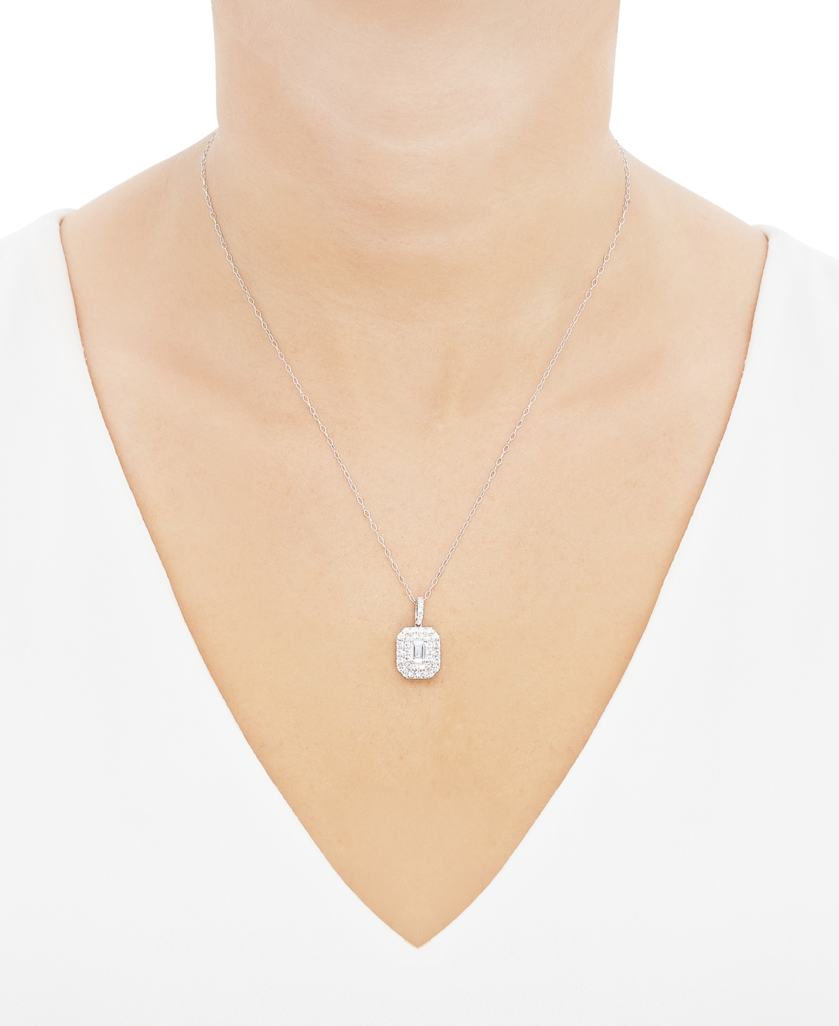 Shop Grown With Love Lab Grown Diamond Emerald-cut & Round Halo 18" Pendant Necklace (1-1/4 Ct. T.w.) In 14k White Gold